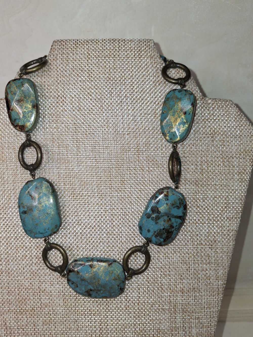 Turquoise Stone Link Necklace - Blue Green Jewelry